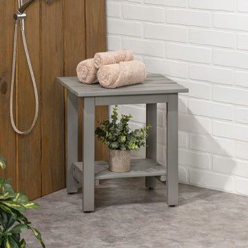 Kellie 16.1" Cottage Classic Slatted Solid Acacia Wood Indoor/Outdoor Shower Bench with Shelf